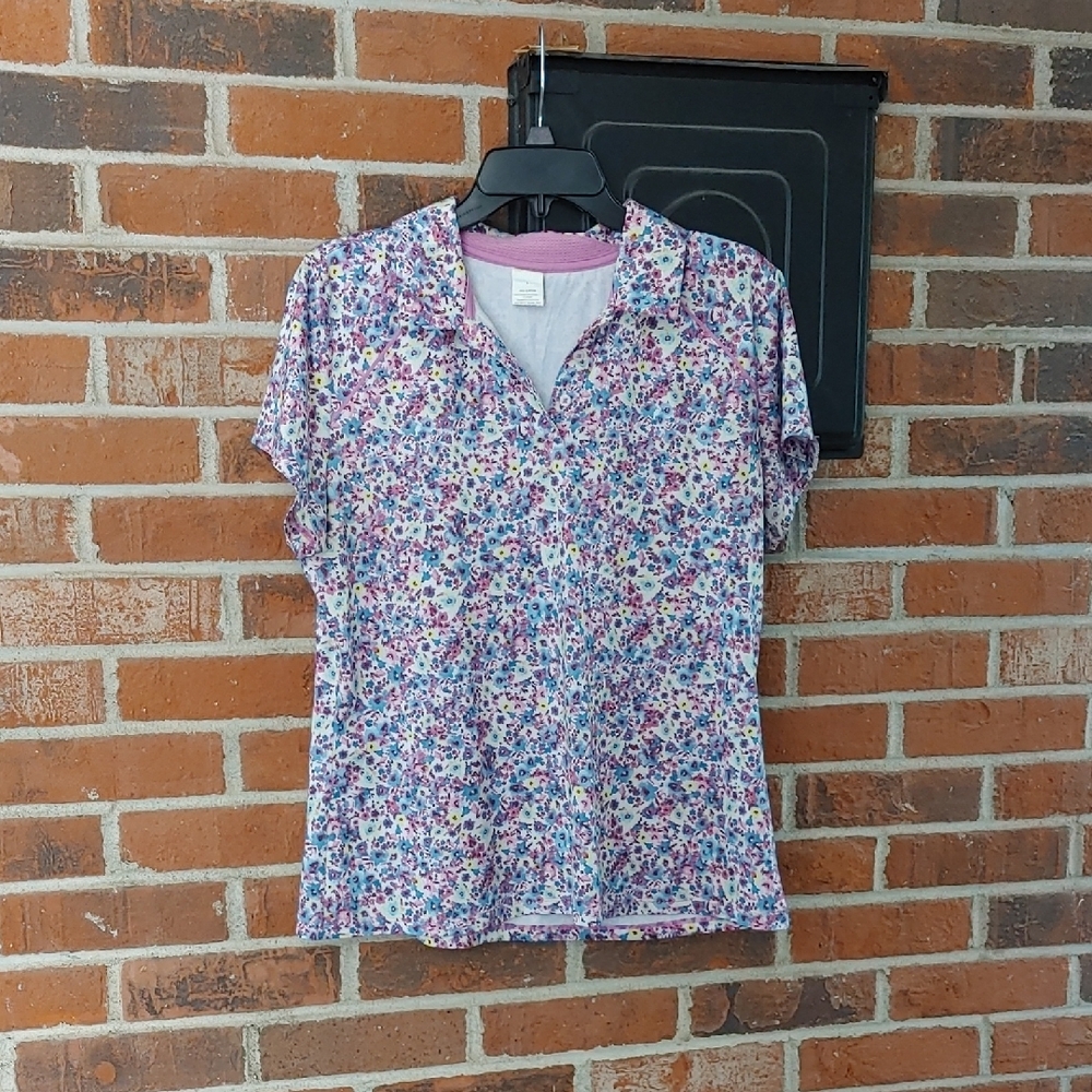 Tek Gear Floral Active Polo Top Size L